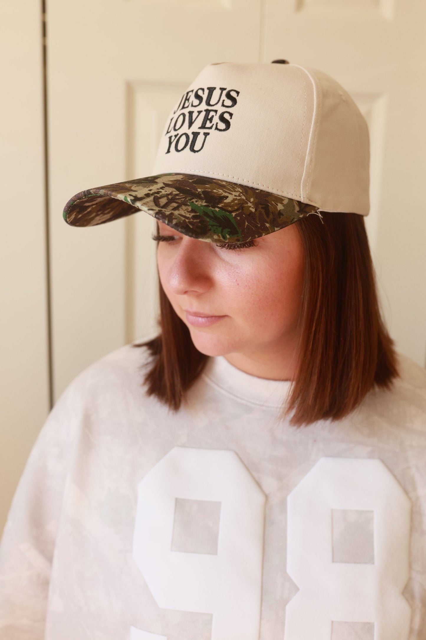 Jesus loves you embroidered camo hat