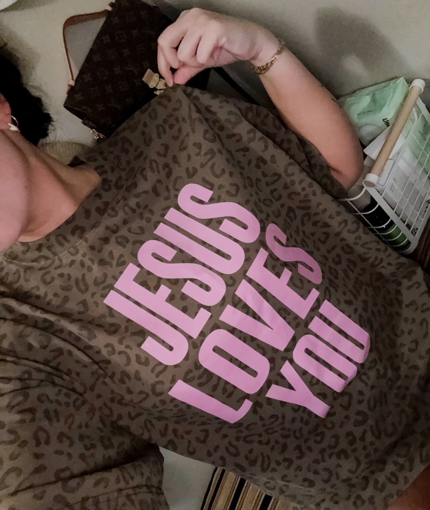 Jesus loves you leopard tee