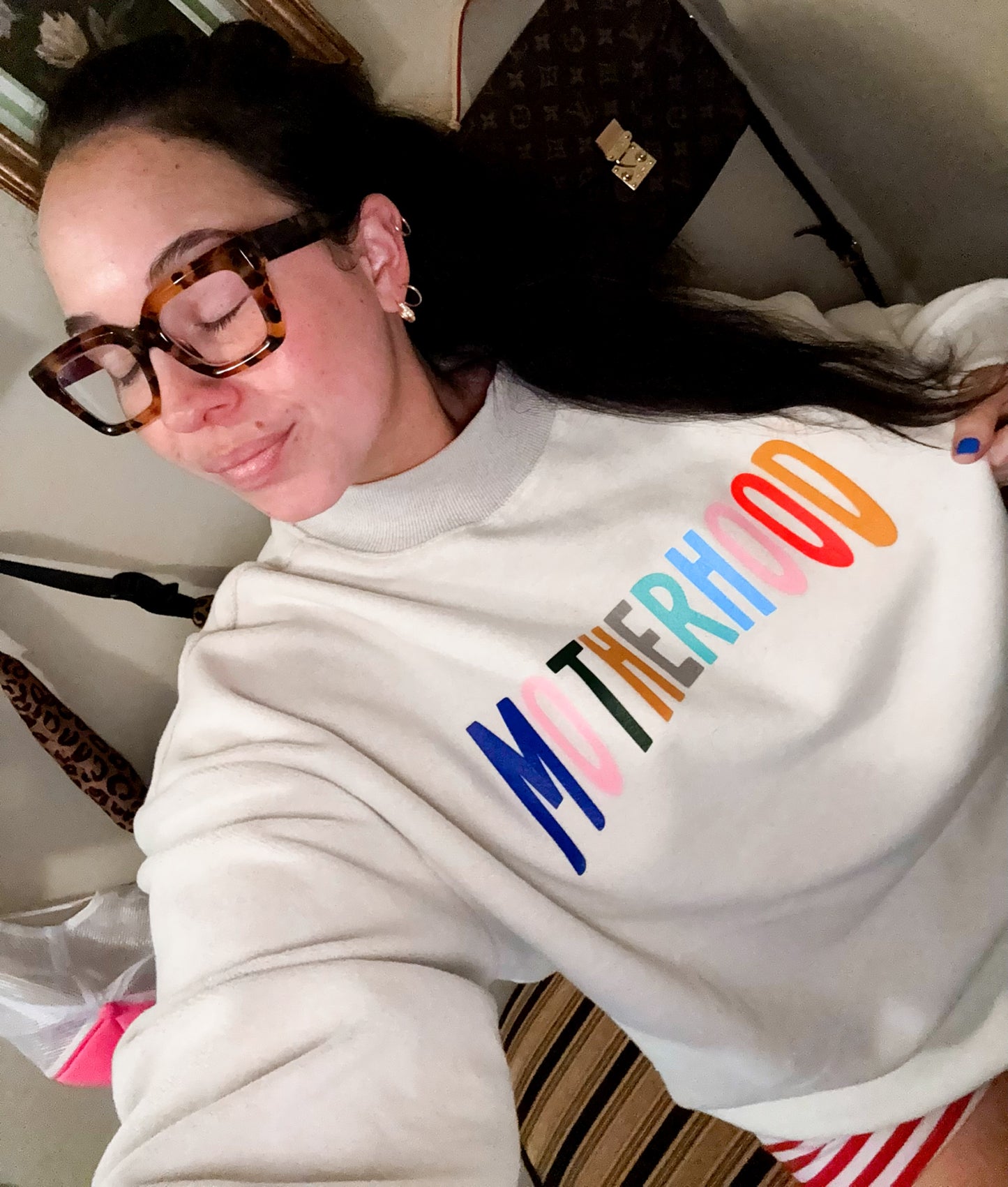 Reversible motherhood mock neck sweatshirt