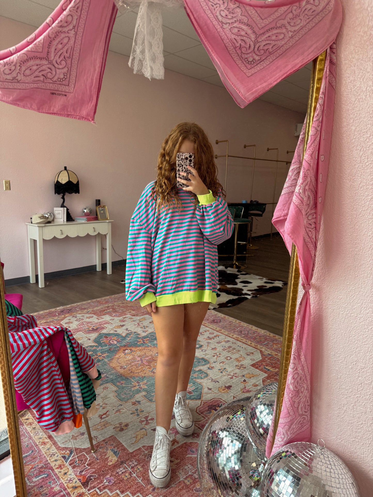 Neon green/ pink stripe pullover ☻