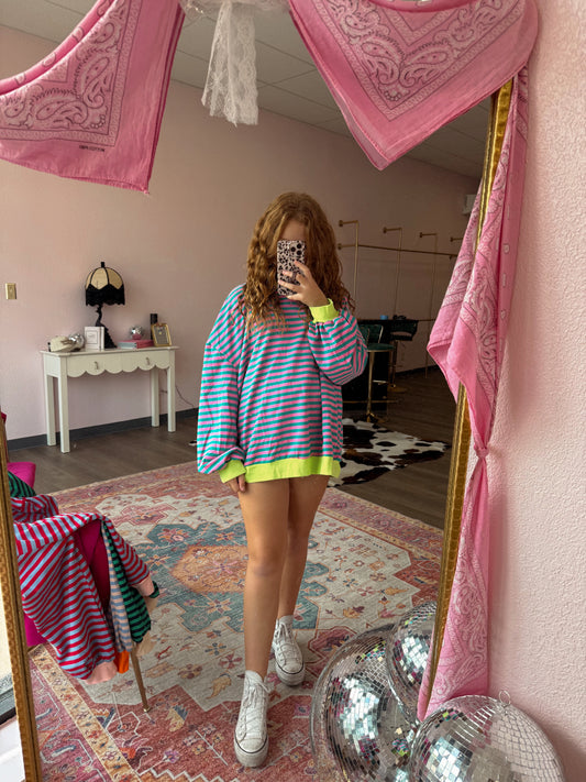 Neon green/ pink stripe pullover ☻