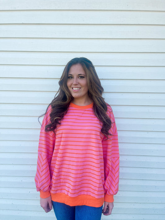 Pink + orange stripe sweatshirt ☻