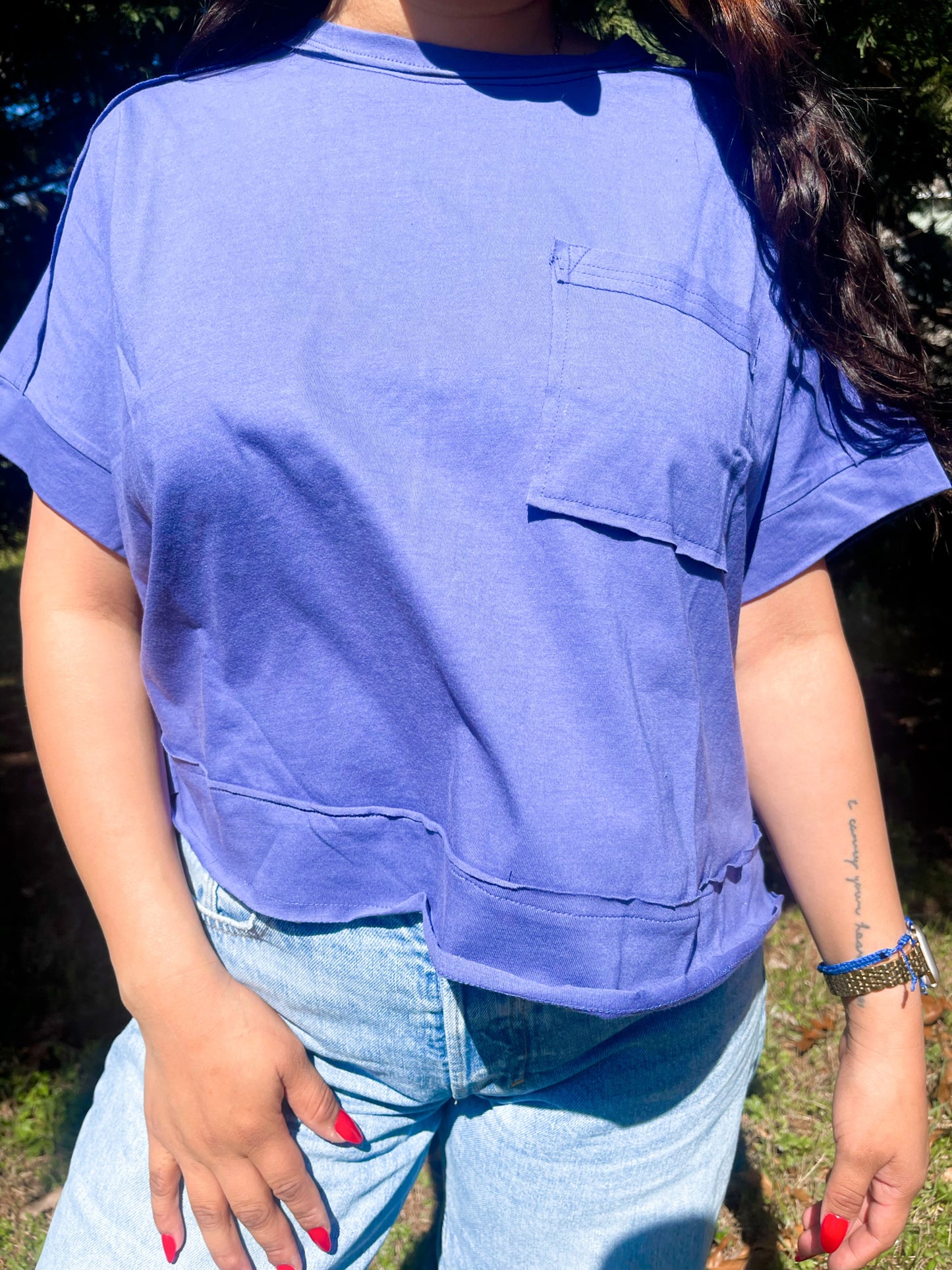 Indigo blue oversized crop box tee ☻