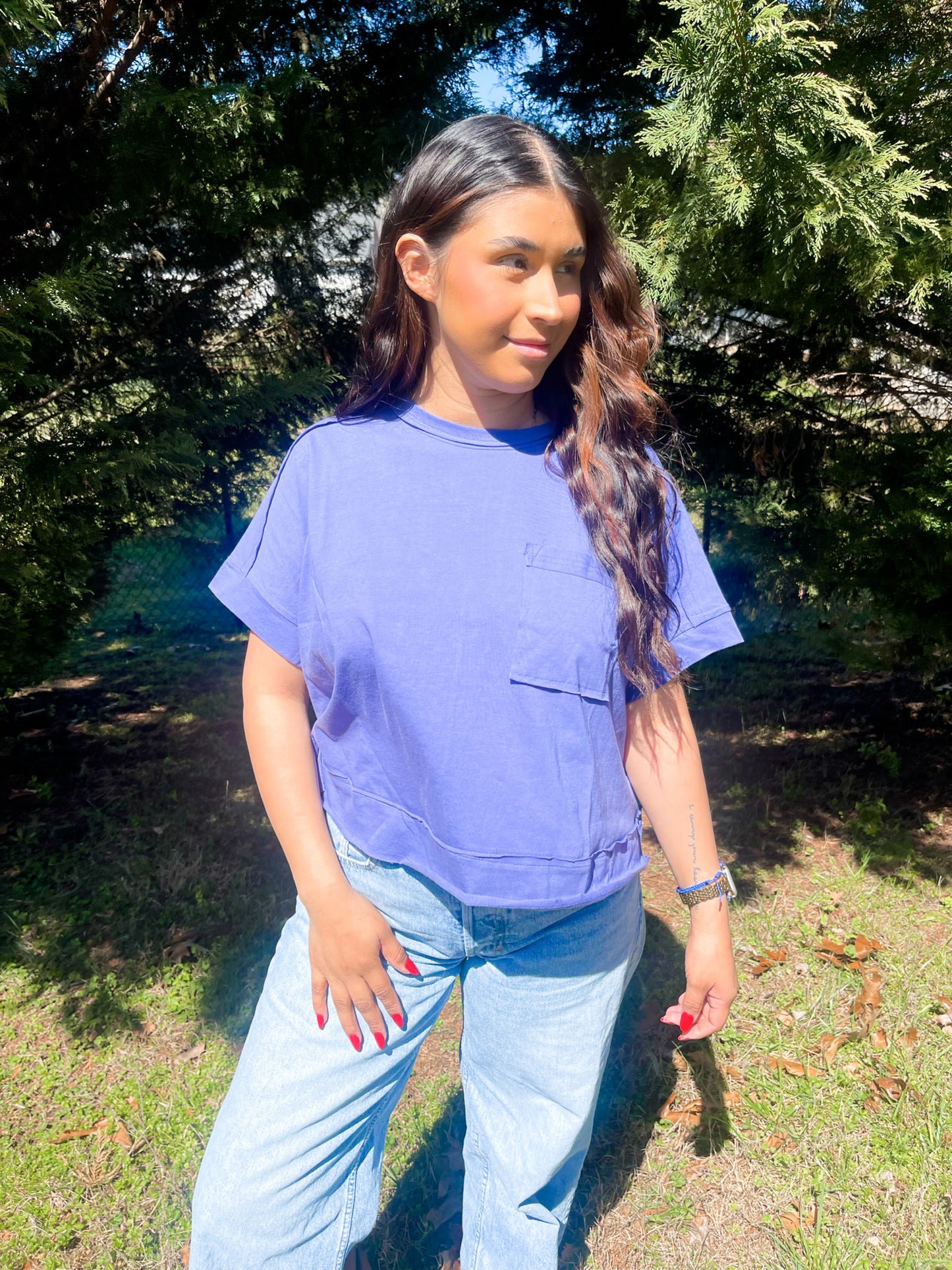 Indigo blue oversized crop box tee ☻