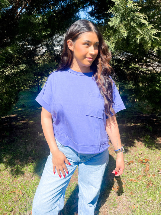 Indigo blue oversized crop box tee ☻