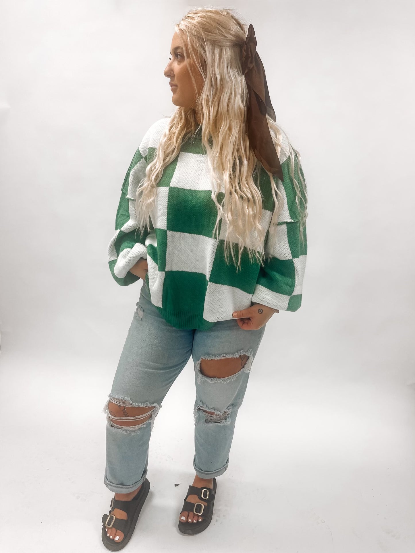 Green checkered oversized sweater ☻