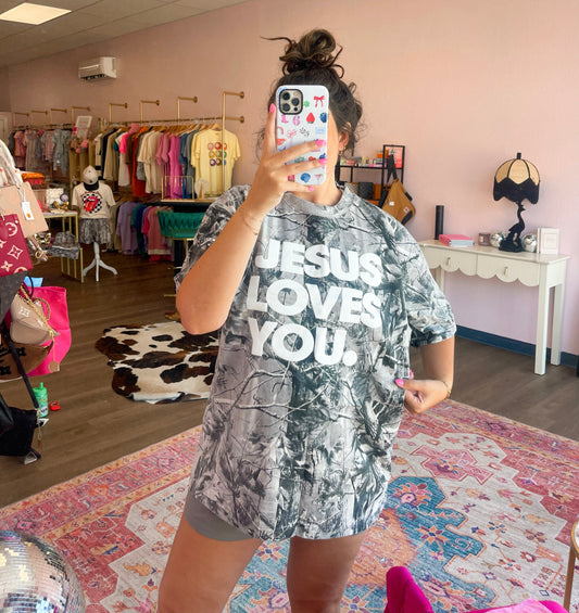 Jesus loves you grey camo tee ☻