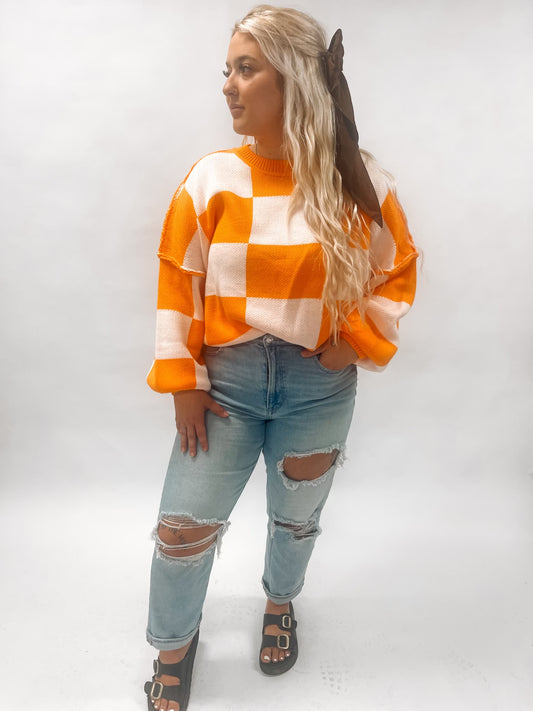 Orange checkered oversized sweater ☻